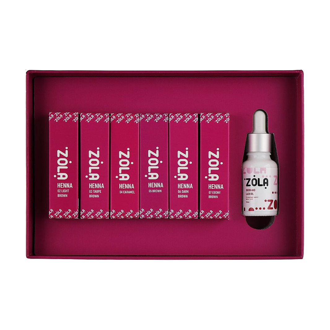 Набір для фарбування брів Zola Henna Brow Box (хна, 6*5 г + олія, 15 мл)